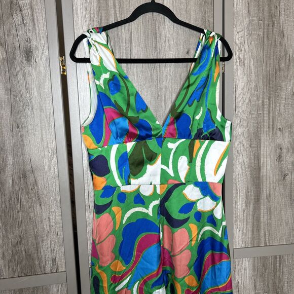 Zara Jumpsuit Size L Wide Leg Satin Open Back Knotted Straps Printed NWT - Picture 2 of 11
